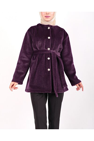 Modamorfo Γούνινο μπουφάν με κουμπιά και δεμένη μέση - Μούρδιμ