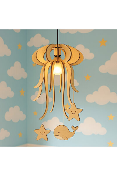 hü ma tasarım ve aksesuar Deniz Anası Ahtapot Çocuk Genç Odası Için Doğal Ahş...