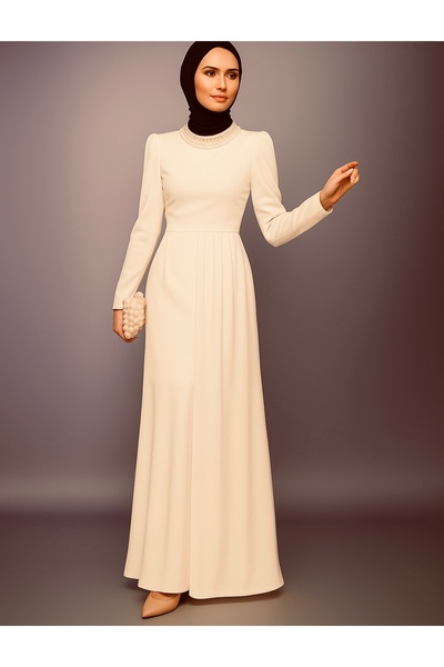 BestShopping Pearl Detail Tailed Evening Dress