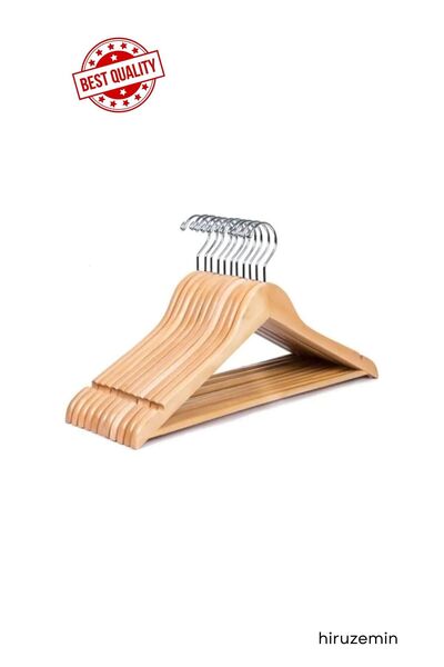 hiruzemin 10 Adet Yüksek Kalite Ahşap Elbise Askılığı - dolap düzenleyici ahş...