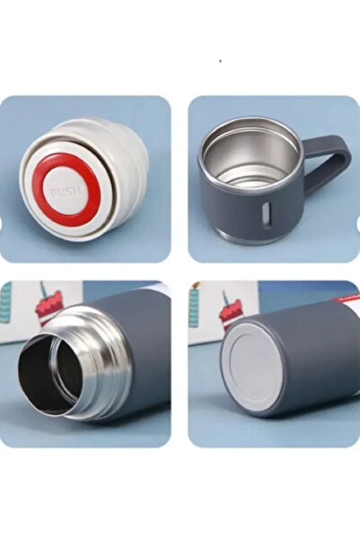 STAİNLES Thermos/ Vacuum Bottle with Cup/ Gri̇ Color