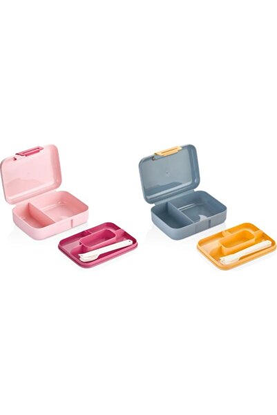 afifehome Lunch Box Double Layer Bottom Compartment Two-Compartment Food Storage Container Cutlery Set Gray