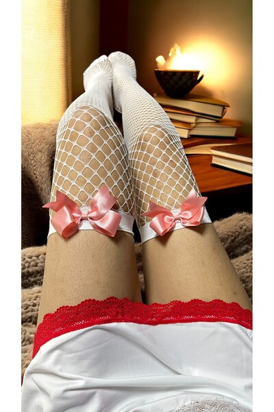 DOSESA Women's Sexy Fancy Bow Fishnet Garter Stockings