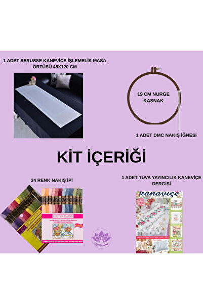 LİLYHOBBYLAND Kaneviçe Başlangıç Seti Serusse 45x120 cm Masa Örtüsü + 24 Renk...
