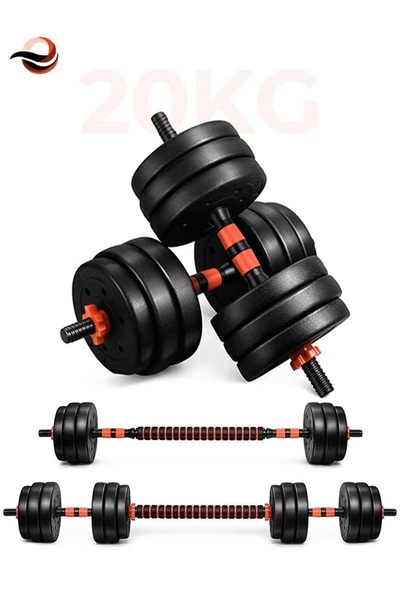 Eworld 20kg Adjustable Dumbbell & Barbell Set with Non-Slip Rod, Weight Plates for Home Gym Training