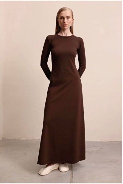 Nsb Tasarım Дамска кафява дълга рокля