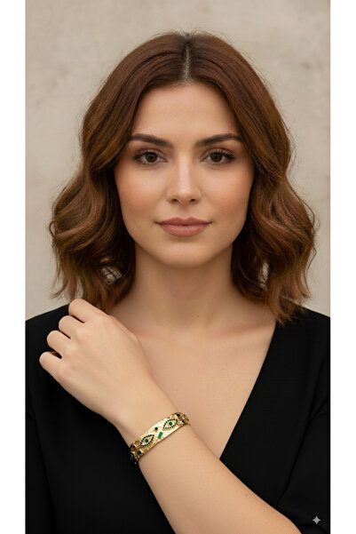 DAYZEN JEWELRY Taşlı Vintage Çelik Kelepçe Bileklik