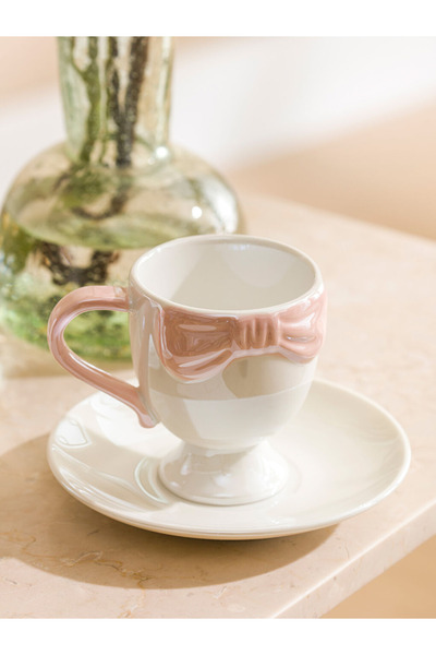 LC Waikiki Bow Print Double Coffee Cup Set for 2 People 90 ml (Pink Bow Print Double Coffee Cup)