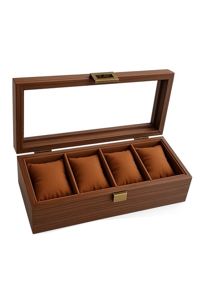 PUFO Elegant wooden box for storing and organizing 4 watches, Noble model, brown