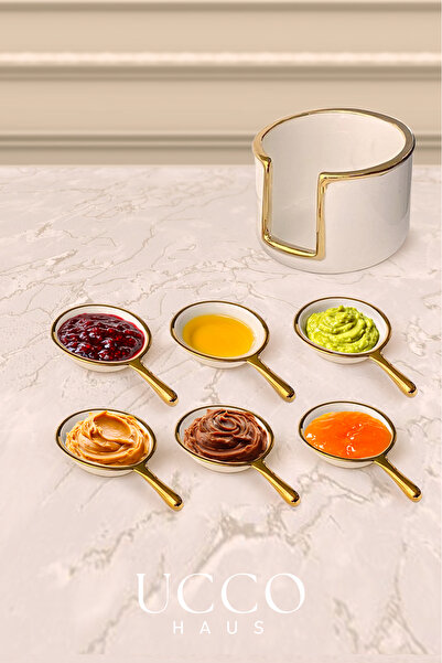 UCCO 7 Piece Porcelain Gold Gilded Breakfast Sauce Bowl Set with Stand – Porcelain Gold Breakfast and Presentation