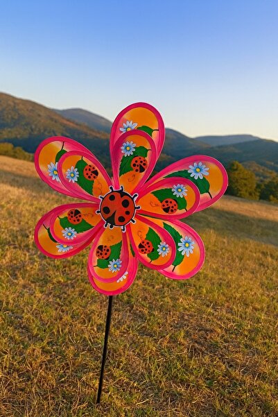 Umut Büyük Boy Uğurlu Böcek Papatyalı Rüzgar Gülü - canlı renkli Bahçe Balkon süsü