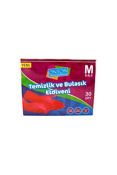Onton Dishwashing and Cleaning Gloves 30 Pairs m (8 - 8.5) Red Latex