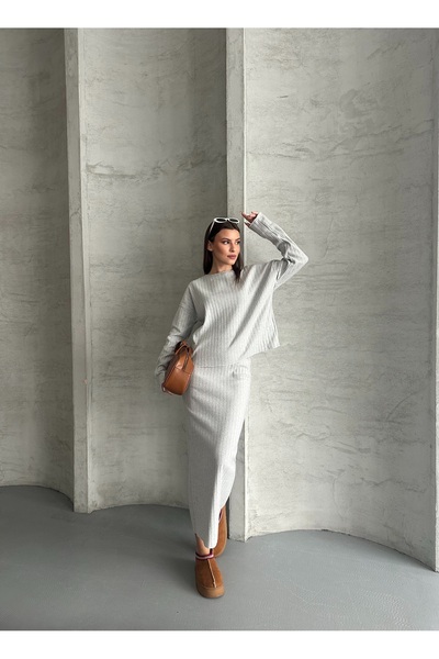 Rabi Shine Women's Cotton Circular Neck Skirt Suit