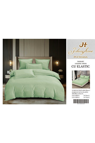 FIONNA.RO Lenjerie Din Damasc Satinat Cu Elastic 6 Piese - Verde Fistic