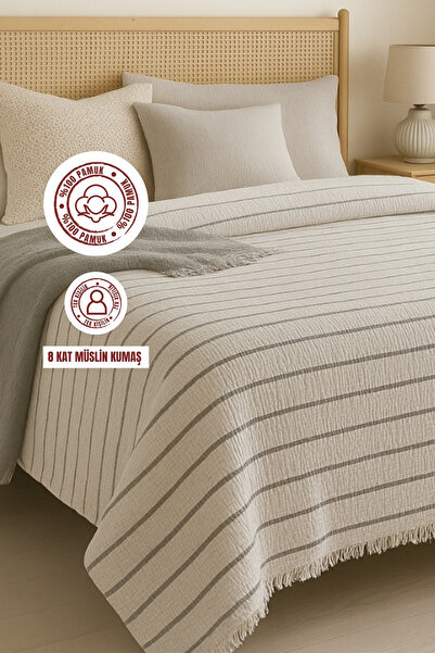 sutra 100% Cotton 8 Layers Muslin Fabric Single Quilt Bedspread - 190X260 cm