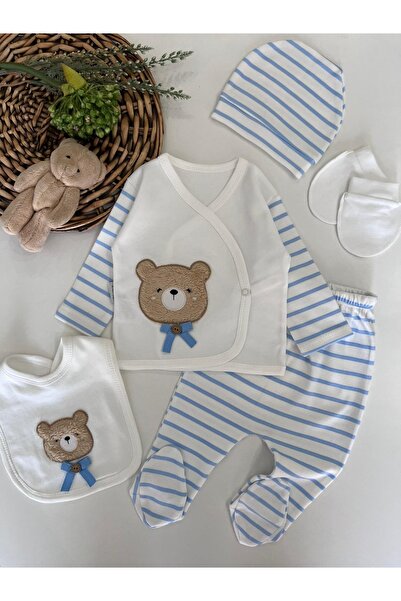 GizaKids %100 Pamuk Erkek Bebek Yenidoğan 5 Parça Hastane Çıkışı Set