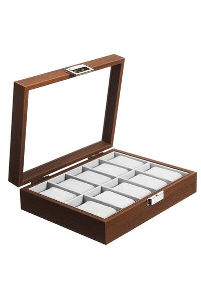 PUFO Elegant wooden box for storing and organizing 10 watches, Gentleman model, brown