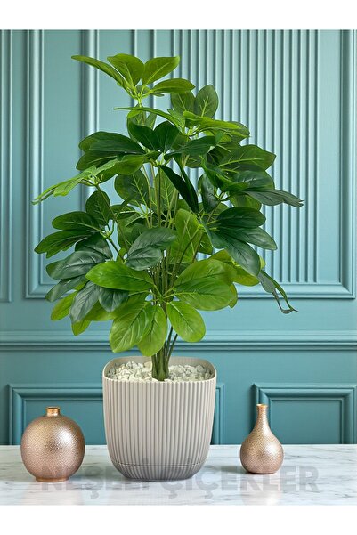 NEŞELİ ÇİÇEKLER Yapay Çiçek Şeflera Bitkisi 18 Yaprak Şemsiye Çiçeği 80cm Pla...