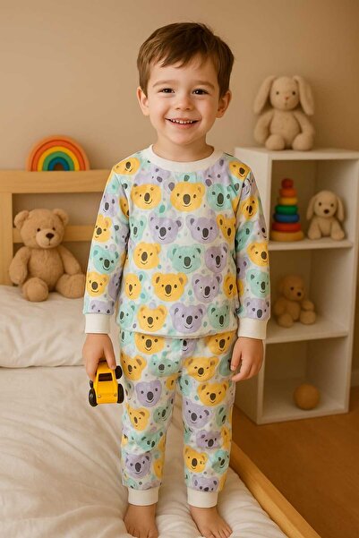 MISHEL CO. Desenli Pijama Takımı Kız-Erkek Çocuk Mor
