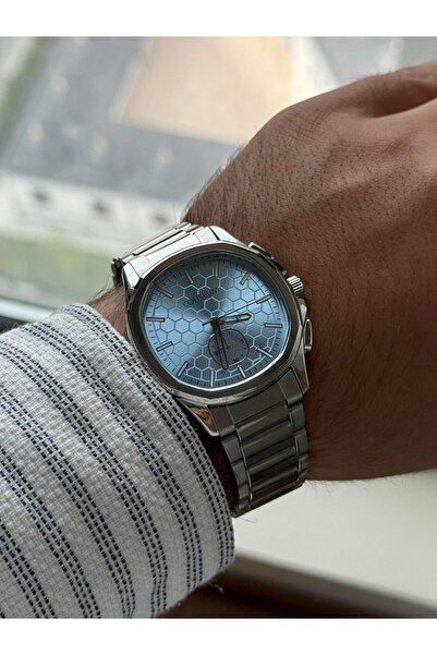 RoseandRoses Pery Honeycomb Dial Design Men's Wristwatch Silver (Blue Dial)
