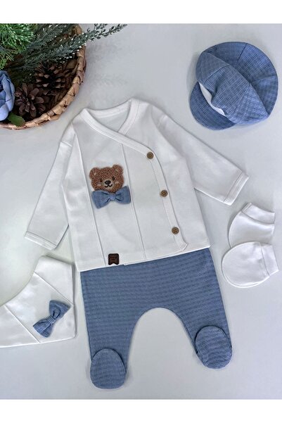 GizaKids %100 Pamuk Erkek Bebek Yenidoğan 5 Parça Hastane Çıkışı Set