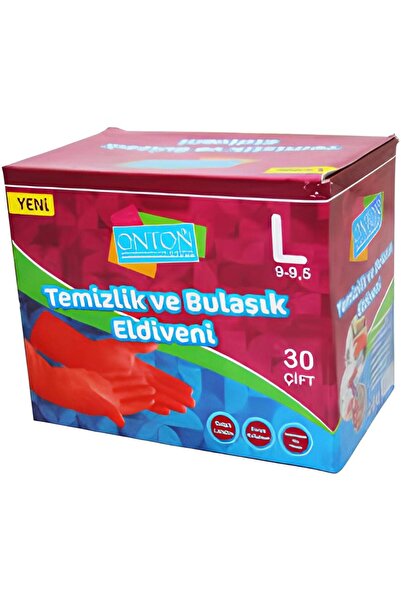 Onton Dishwashing and Cleaning Gloves 30 Pairs Size L (9 - 9.5) Red Latex