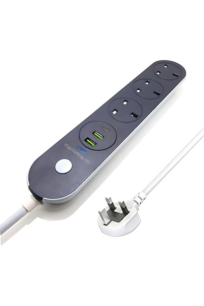 Geneic سلك تمديد الطاقة 5 متر يحتوي على 2USB 1PD Type C و3 مقابس طاقة بريطانية، 13 أمبير (5M-3PW-2USB-1PD)
