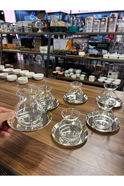 ARS HOME DEKOR Metal Coaster,Tea Set with Glass Drinkers,12-Piece Tea Set for 6 People,Luxury,Metal Tea Plate