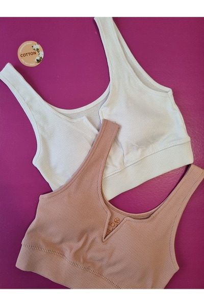 Demirsa Boutique Modelli, Ribbed 2-Piece Powder and White Color Removable and Attachable Padded Camisole Women's Bustier