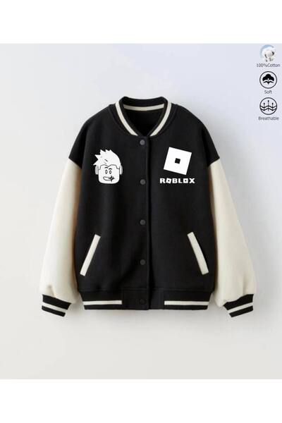 Butik Çocuk Roblox baskı detaylı bomber-kolej ceket(içi tüylü,yumuşacık)/ Ove...