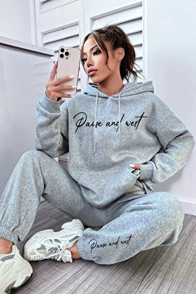 LAMASTRE Σετ αθλητικής φόρμας Pause Sweatshirt Jogger - Γκρι με στάμπα, overs...