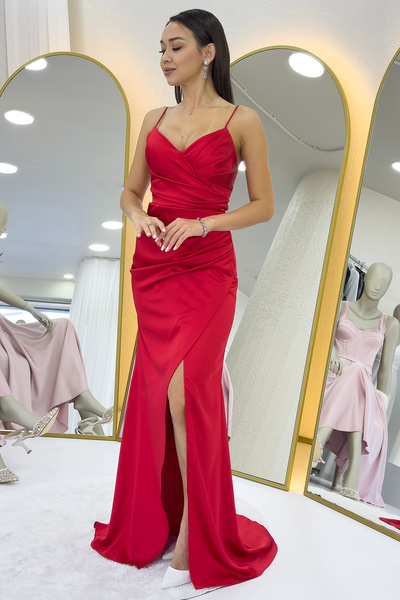 zks grup tekstil Strappy Slit Design Sleeveless Evening Dress Red, Yellow, Black