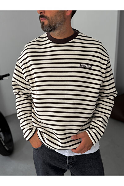 BYBASICMAN Koyu Kahve Royal Çizgili Sweatshirt PM-146