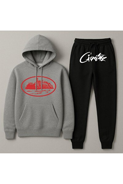 Elvino Σετ φούτερ με κουκούλα Crtz με στάμπα Oversize για γυναίκες/άντρες Uni...