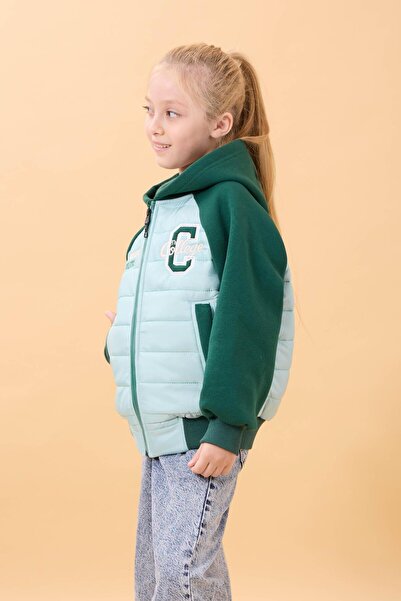 Perendi Girl's Plush Lined Hooded Quilted College Jacket – Blue