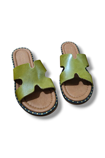 BARONES SHOES Women's Genuine Leather H Model Low Sole Slippers