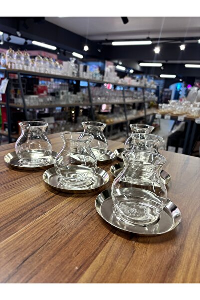 ARS HOME DEKOR Metal Coaster,Tea Set with Glass Drinkers,12-Piece Tea Set for 6 People,Luxury,Metal Tea Plate