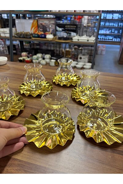 ARS HOME DEKOR Metal Coaster,Tea Set with Glass Drinkers,12-Piece Tea Set for 6 People,Luxury,Metal Tea Plate