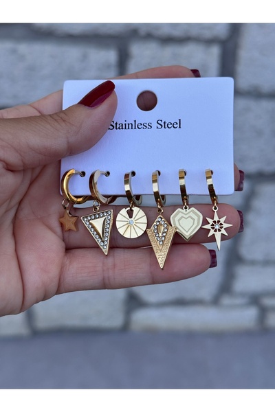 HERCY Set of 6 Steel Earrings |   Stainless Steel Earring Set