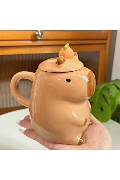 Bestech Capybara Kupa Kapaklı Hediyelik Özel Tasarım KAHVERENGİ