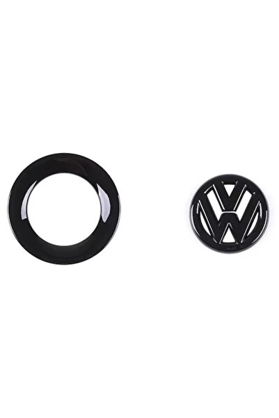 LinePartsBim Set emblemă volan + inel adeziv exterior compatibil cu VW Volkswagen, 40 mm, negru lucios