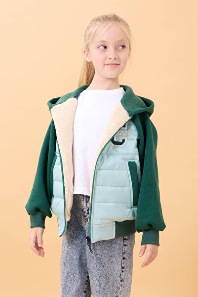 Perendi Girl's Plush Lined Hooded Quilted College Jacket – Blue