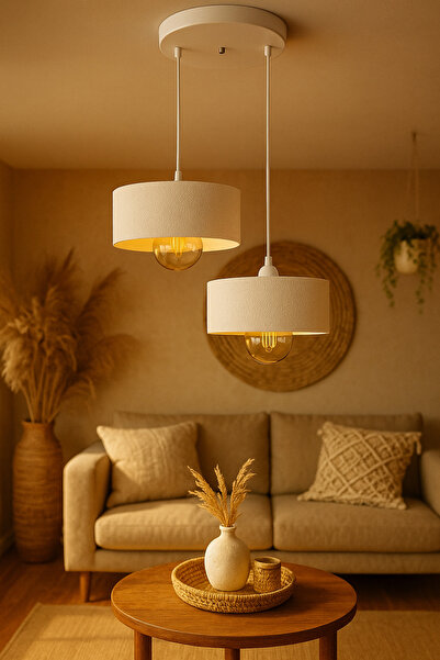 Findify Store İkili Beton Görünümlü Oval Avize Sarkıt, Toz Tutmayan, Vegan, O...