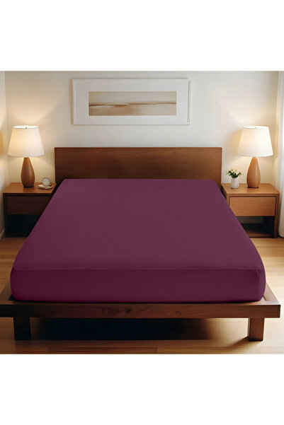 TEOHOMELİNENS 190 Gsm, 95% Cotton 5% Elastane Single Jersey Fitted Sheet Single Size 90-100X200 cm - Bordo