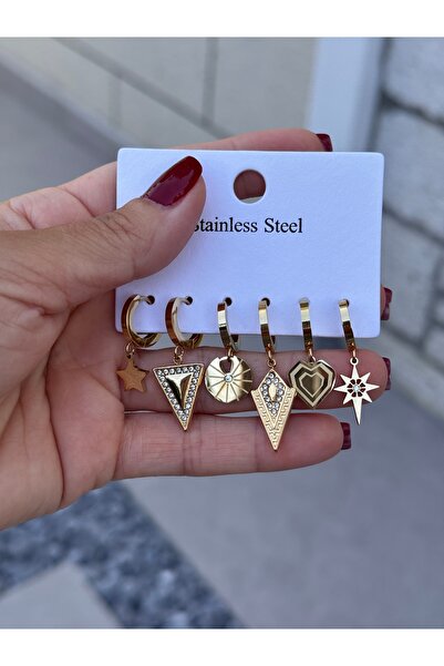 HERCY 6'lı Çelik Küpe Set | Paslanmaz Çelik Küpe Set