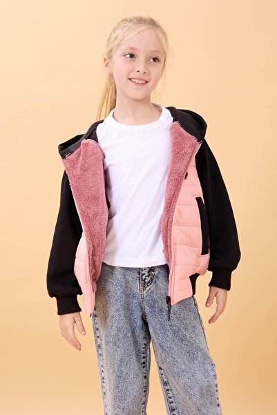 Perendi Girl's Plush-Lined Hooded Quilted College Jacket – Yavruağzı