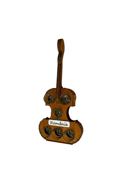 velve Minibar, suport din lemn in forma de vioara cu 6 pahare incluse, Maro