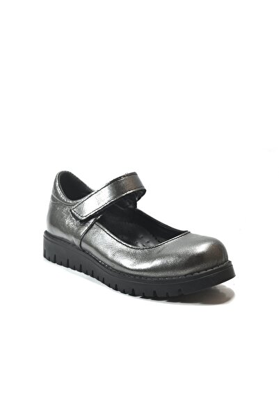 Onlo Ayakkabı Onlo Shoes 257 Genuine Leather Gray Velcro Orthopedic Girls' School Ballerina Shoes