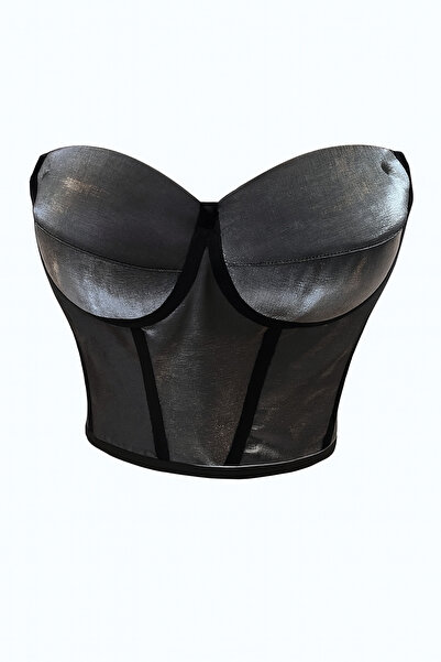 atelierburchu Metalik Simli Korse Görünümlü Straplez Büstiyer