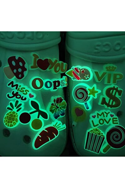LinePartsBim Set 16 Pins Jibbitz Fosforescenti, Decorative Accessories for Crocs Saboti, Summer Motif